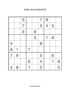 Sudoku - Easy A135 Printable Puzzle