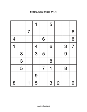 Sudoku - Easy A136 Printable Puzzle