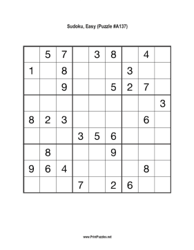 Sudoku - Easy A137 Printable Puzzle
