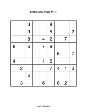 Sudoku - Easy A138 Printable Puzzle