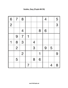Sudoku - Easy A139 Printable Puzzle