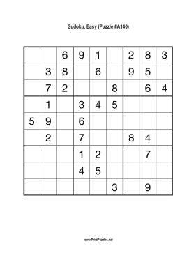 Sudoku - Easy A140 Printable Puzzle