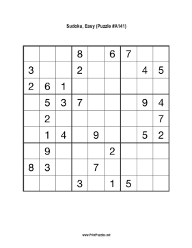 Sudoku - Easy A141 Printable Puzzle