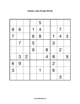Sudoku - Easy A142 Printable Puzzle