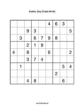 Sudoku - Easy A144 Printable Puzzle