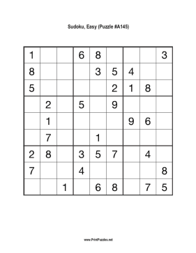 Sudoku - Easy A145 Printable Puzzle