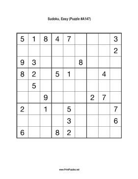 Sudoku - Easy A147 Printable Puzzle