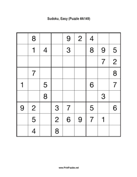 Sudoku - Easy A149 Printable Puzzle