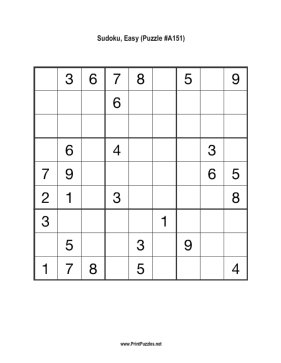 Sudoku - Easy A151 Printable Puzzle