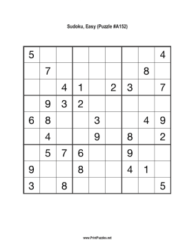 Sudoku - Easy A152 Printable Puzzle