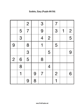 Sudoku - Easy A154 Printable Puzzle