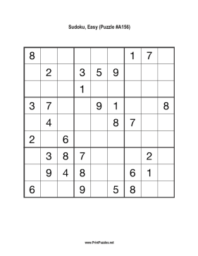 Sudoku - Easy A156 Printable Puzzle