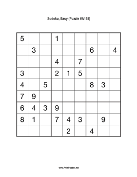 Sudoku - Easy A158 Printable Puzzle