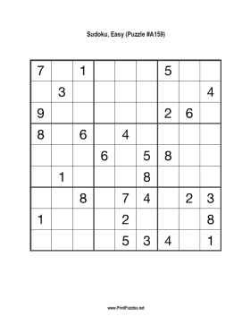 Sudoku - Easy A159 Printable Puzzle