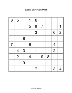 Sudoku - Easy A161 Printable Puzzle