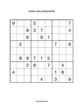 Sudoku - Easy A164 Printable Puzzle