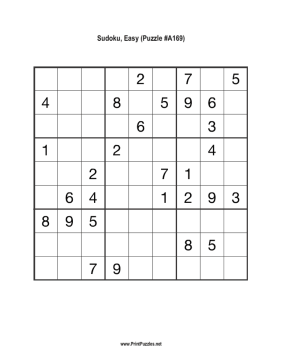 Sudoku - Easy A169 Printable Puzzle