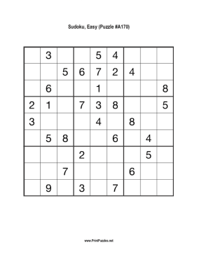 Sudoku - Easy A170 Printable Puzzle