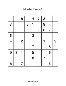Sudoku - Easy A174 Printable Puzzle
