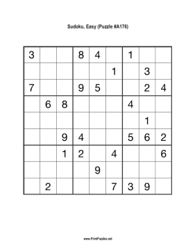 Sudoku - Easy A176 Printable Puzzle