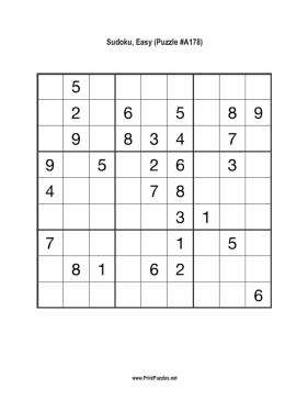 Sudoku - Easy A178 Printable Puzzle