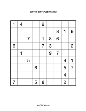 Sudoku - Easy A180 Printable Puzzle