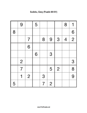 Sudoku - Easy A181 Printable Puzzle