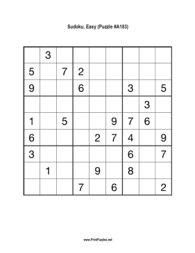 Sudoku - Easy A183 Printable Puzzle