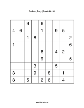 Sudoku - Easy A184 Printable Puzzle