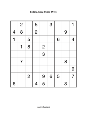 Sudoku - Easy A185 Printable Puzzle