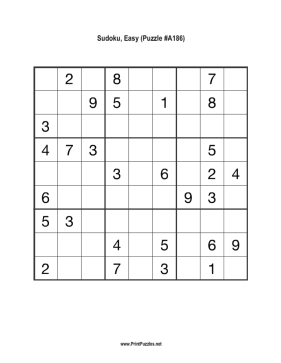 Sudoku - Easy A186 Printable Puzzle