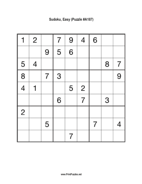 Sudoku - Easy A187 Printable Puzzle