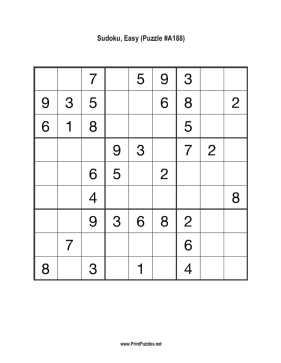 Sudoku - Easy A188 Printable Puzzle
