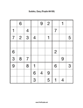 Sudoku - Easy A189 Printable Puzzle