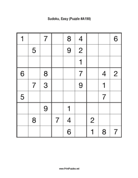Sudoku - Easy A190 Printable Puzzle