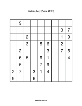 Sudoku - Easy A191 Printable Puzzle