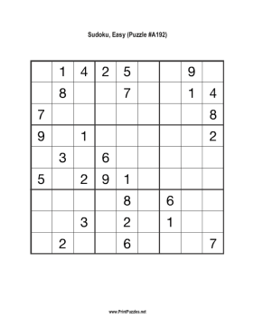 Sudoku - Easy A192 Printable Puzzle