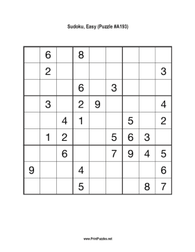Sudoku - Easy A193 Printable Puzzle
