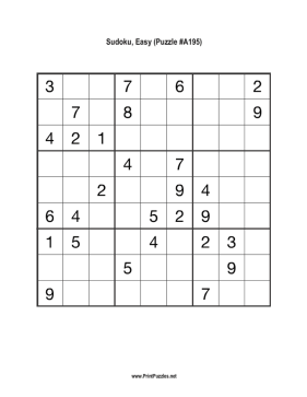 Sudoku - Easy A195 Printable Puzzle