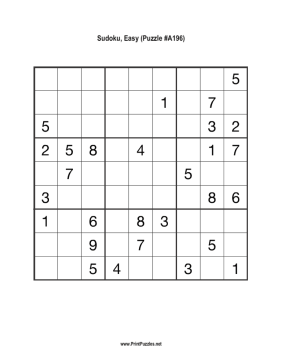 Sudoku - Easy A196 Printable Puzzle