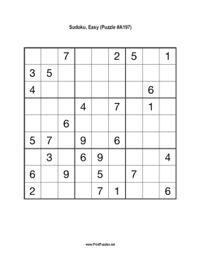 Sudoku - Easy A197 Printable Puzzle