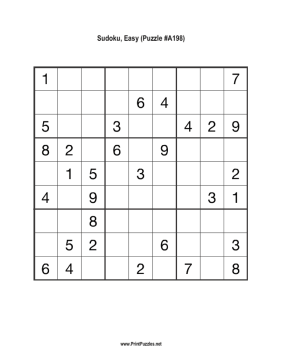 Sudoku - Easy A198 Printable Puzzle