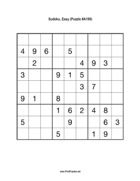 Sudoku - Easy A199 Printable Puzzle