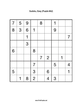 Sudoku - Easy A2 Printable Puzzle