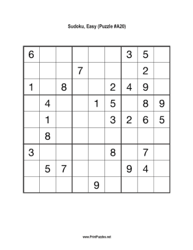 Sudoku - Easy A20 Printable Puzzle