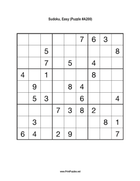 Sudoku - Easy A200 Printable Puzzle