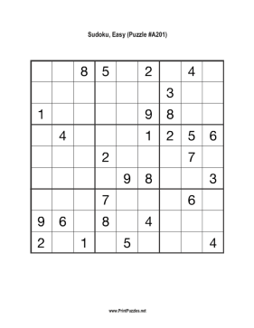 Sudoku - Easy A201 Printable Puzzle