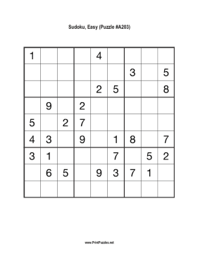Sudoku - Easy A203 Printable Puzzle