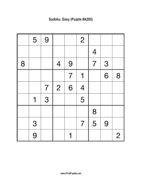 Sudoku - Easy A205 Printable Puzzle