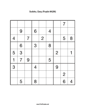 Sudoku - Easy A206 Printable Puzzle